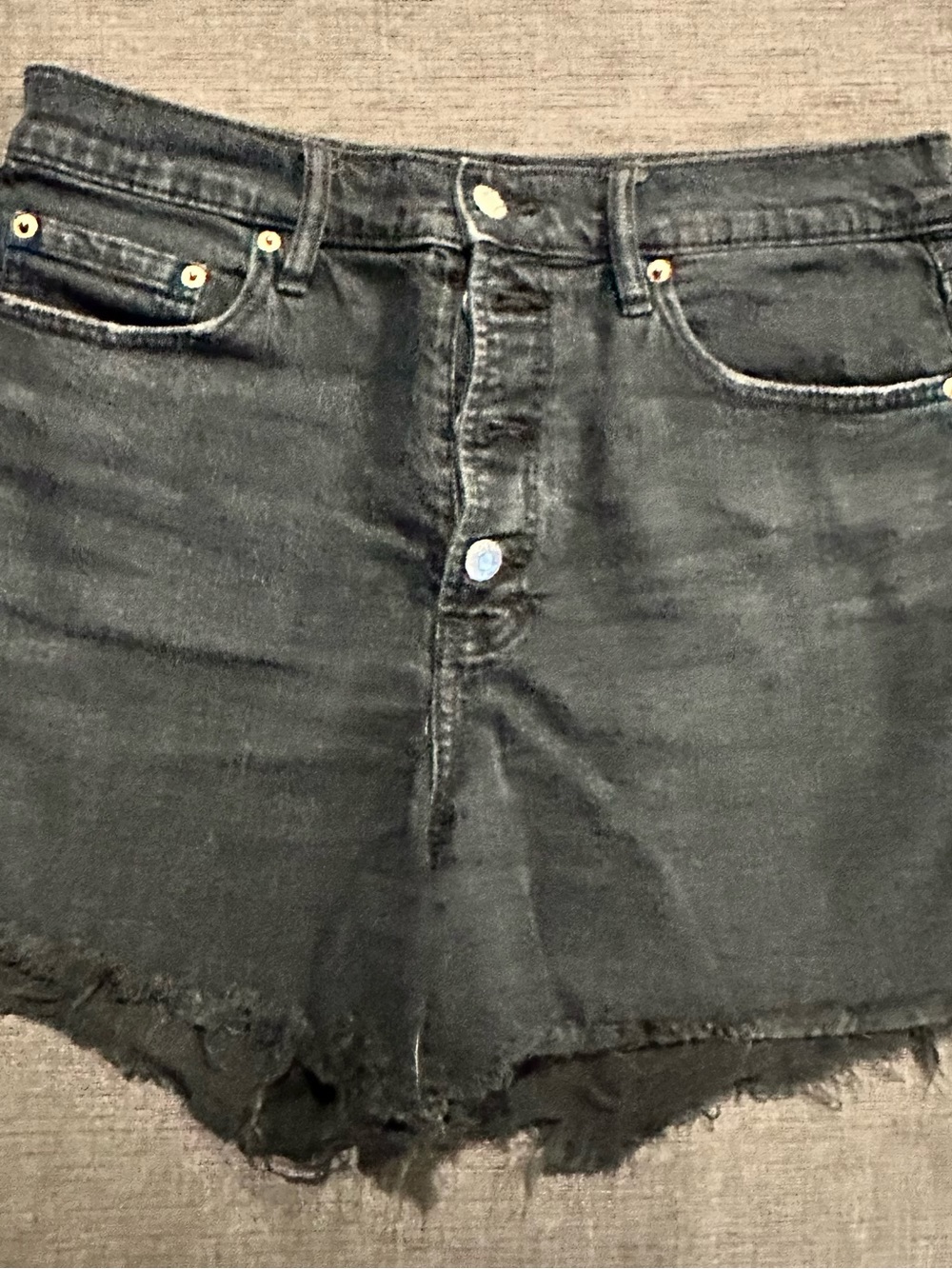 High-Rise Black Distressed Denim Shorts